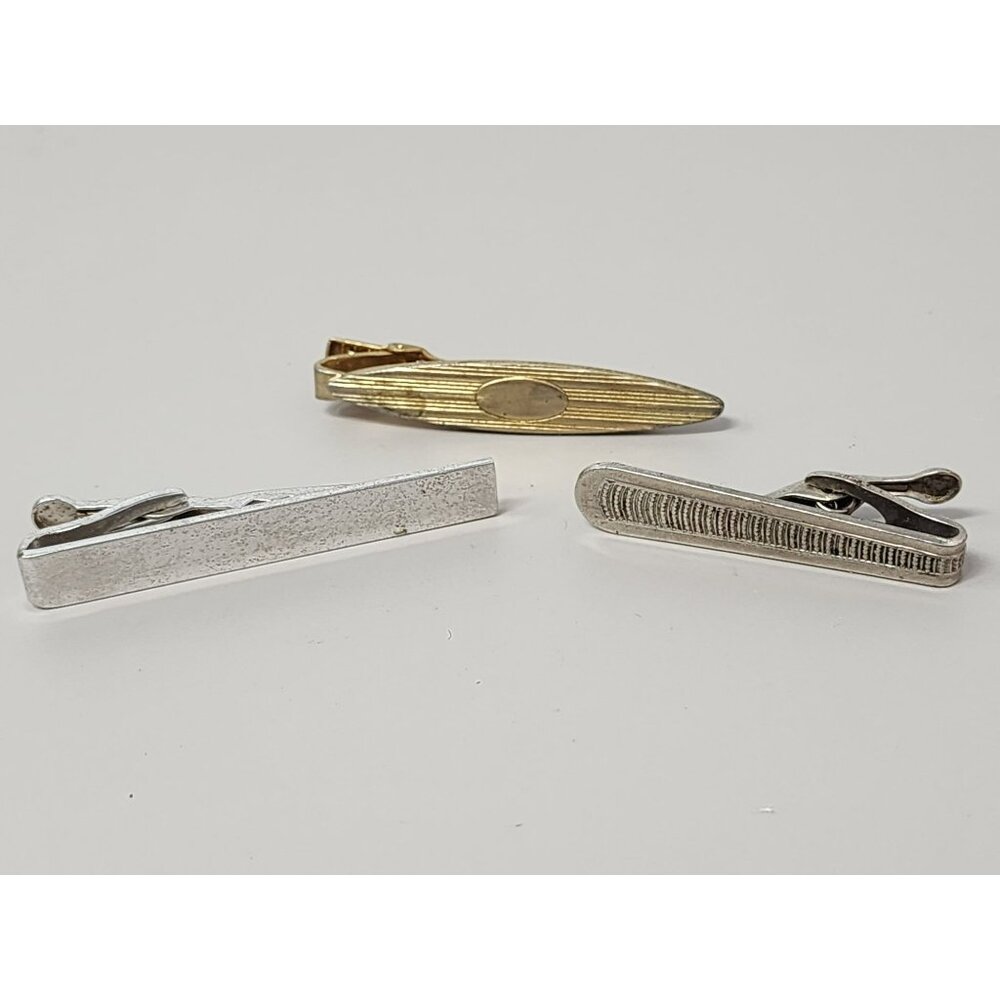 Lot Of 3 Vintage Gold & Silver Tie Cips‎ Anson/Swank/Unmarked